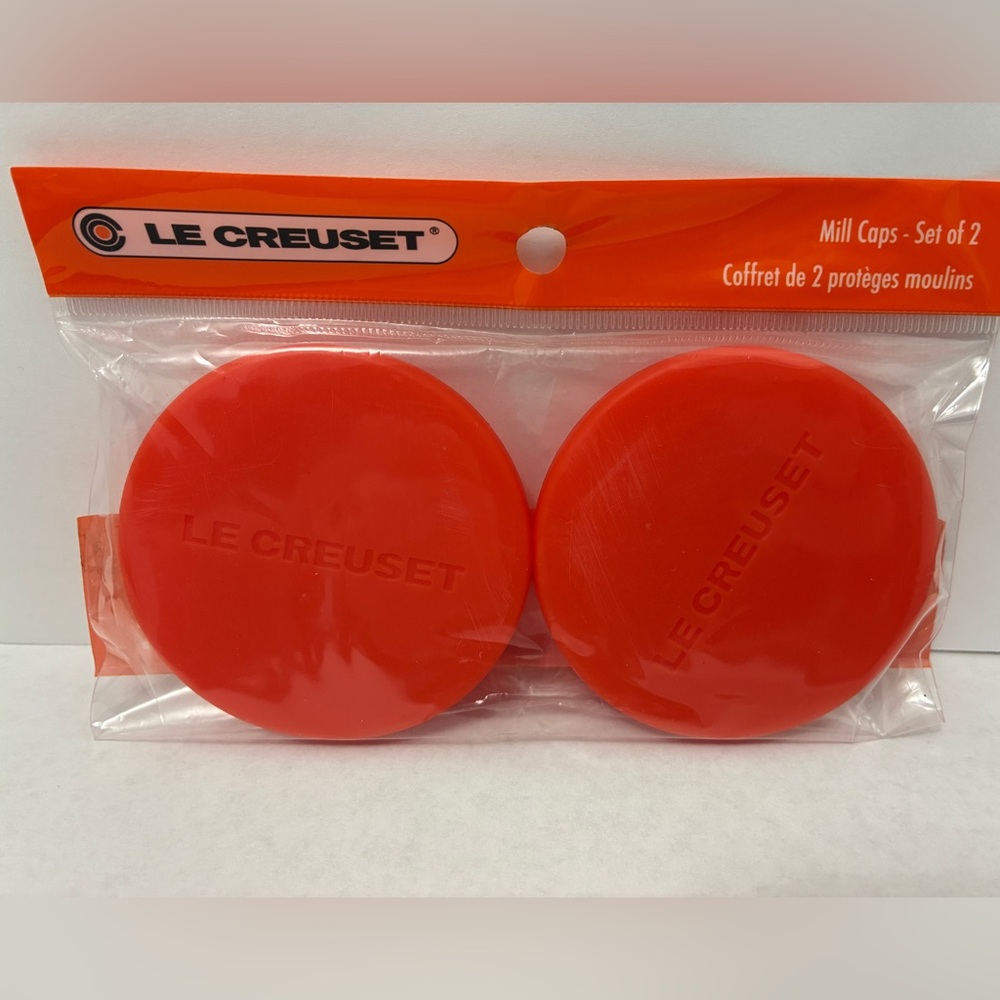 Le Creuset Mill Caps Set of 2 Silicone Orange Flame Fits 8" Salt & Pepper Mills